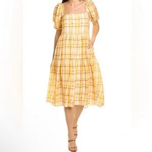 ASTR NWOT Puff Sleeve Square Neck Open Back Midi Dress Sz S